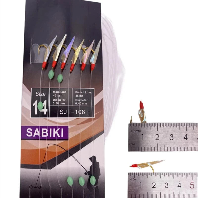 China China 2Packs*White hage skin sabiki rig Real Fish Skin String Hooks Sabiki Rig Sea Luminous shrimp Fishing Hook Lure Sabiki Bait