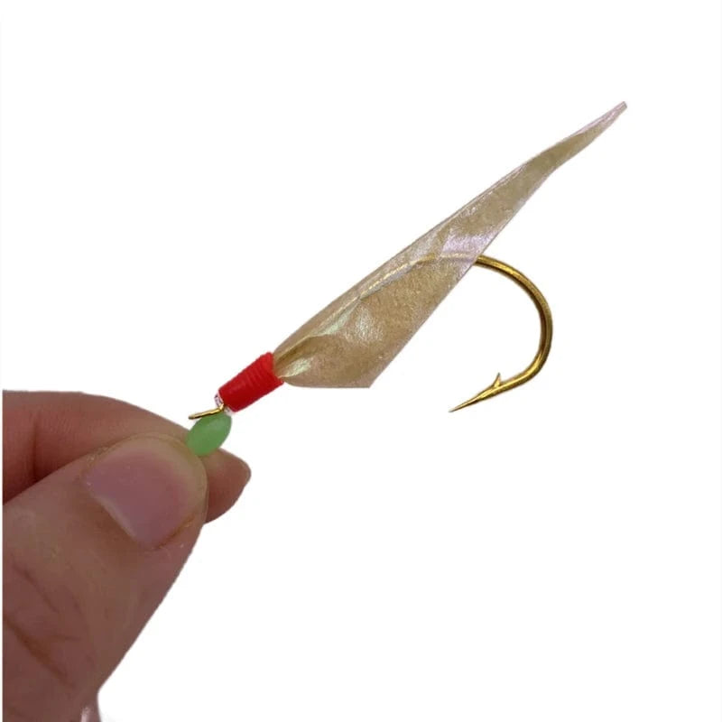 China China 2Packs*White hage skin sabiki rig Real Fish Skin String Hooks Sabiki Rig Sea Luminous shrimp Fishing Hook Lure Sabiki Bait