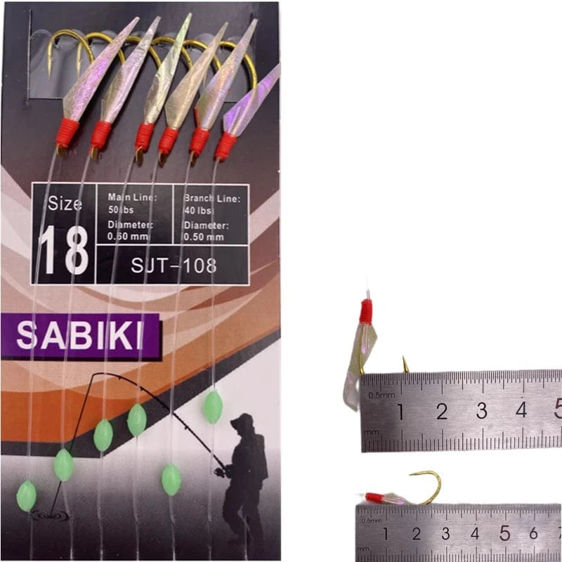 China China 2Packs*White hage skin sabiki rig Real Fish Skin String Hooks Sabiki Rig Sea Luminous shrimp Fishing Hook Lure Sabiki Bait