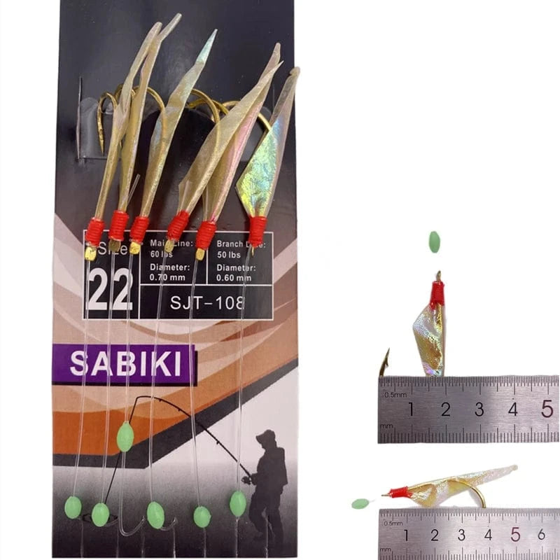 China China 2Packs*White hage skin sabiki rig Real Fish Skin String Hooks Sabiki Rig Sea Luminous shrimp Fishing Hook Lure Sabiki Bait