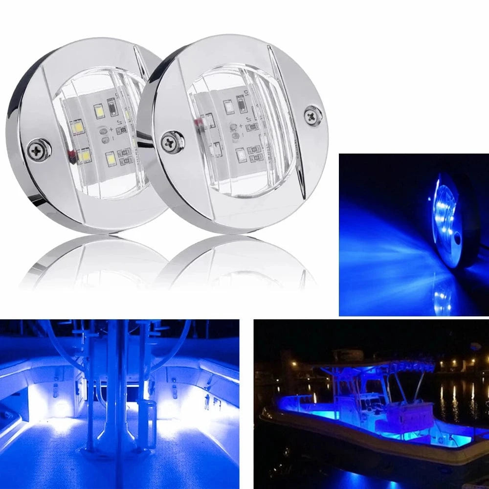China China 2PC Blue 3Inch 6 Led Round Chrome Marine LED Transom Mount Stern Anchor Navigation Light Waterproof Boat Marine Lights 6-2835-SMD 12V DC