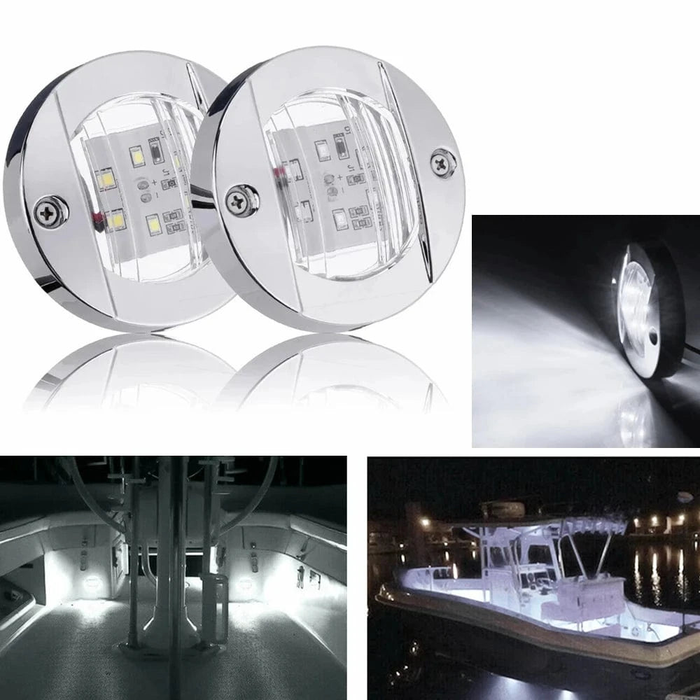 China China 2PC White 3Inch 6 Led Round Chrome Marine LED Transom Mount Stern Anchor Navigation Light Waterproof Boat Marine Lights 6-2835-SMD 12V DC