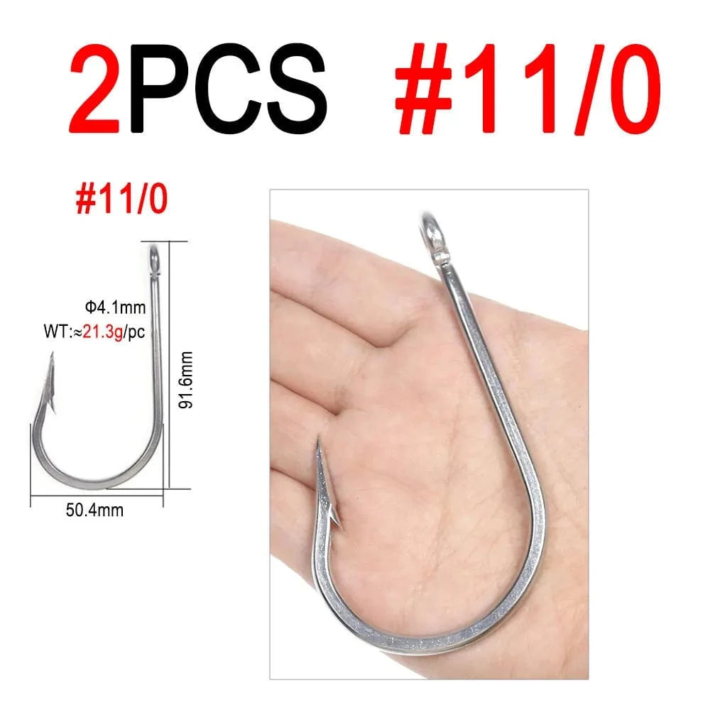 China China 2pcs 11I0 Bimoo 5/0 ~13/0 Stainless Steel Saltwater Fishing Hook Heavy Duty Hook For Big Game Fishing Chunking Jigging Tuna Shark Fishing