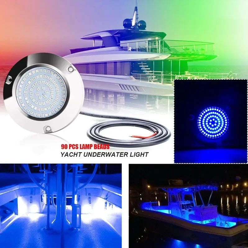 China China 2PCS 90LED Round Chrome Marine LED Yacht Light Underwater Light Super Bright Stainless Pontoon Waterproof Boat Marine Lights