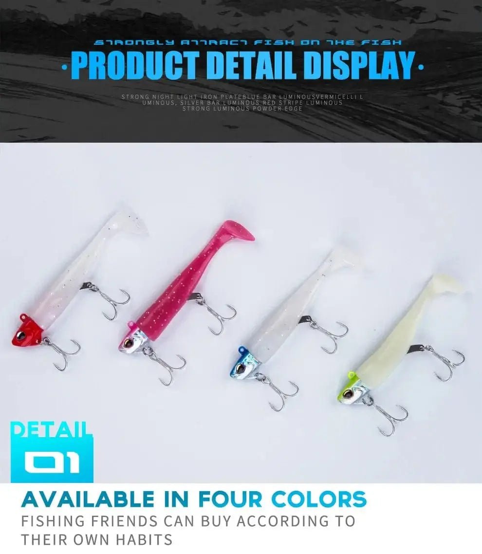 China China 2pcs Jig Head Soft Bait T Tail Artificial Metal Bait Fishing Jig Sharp Knife Machete Soft T Tail Fishing Lure for hairtail