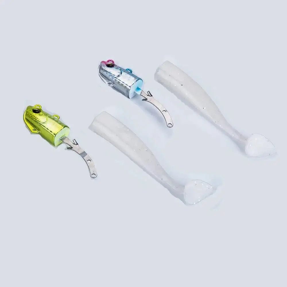 China China 2pcs Jig Head Soft Bait T Tail Artificial Metal Bait Fishing Jig Sharp Knife Machete Soft T Tail Fishing Lure for hairtail