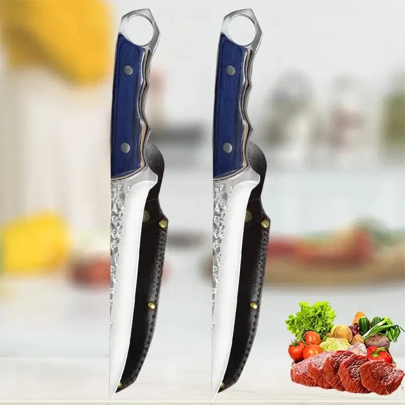 China China 2PCS Stainless Steel Kitchen Chef Boning Knifes Handmade Fishing Knife Meat Cleaver Butcher Knife with knife Cover Kitchen Supplies