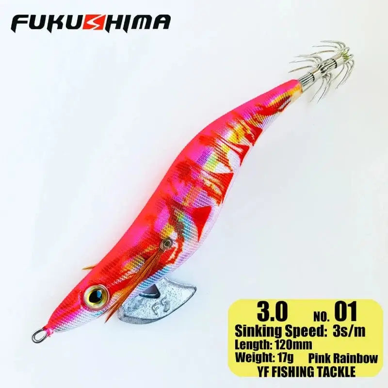 China China 3.0 01PinkRainbow FUKUSHIMA 2-3.5 SQUID JIGS EGI LURE FISHING WOOD SHRIMP BAIT CUTTLEFISH OCTOPS GLOW TAIL SHARP HOOKS 21GRAM ROCK & BOAT FISHING