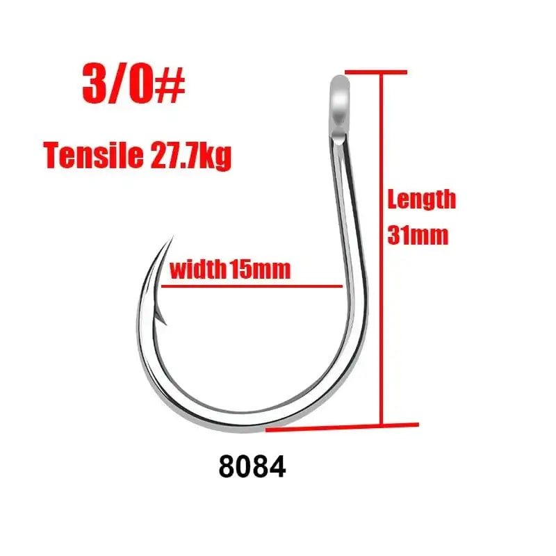 China China 3-0 / 100pcs 8084 Bulk Fishing Hooks 4x Strengthened Sea Fishing Tippet Hooks Single Hook Barbed with Ring Deep Sea Big Game Hooks Wholesale