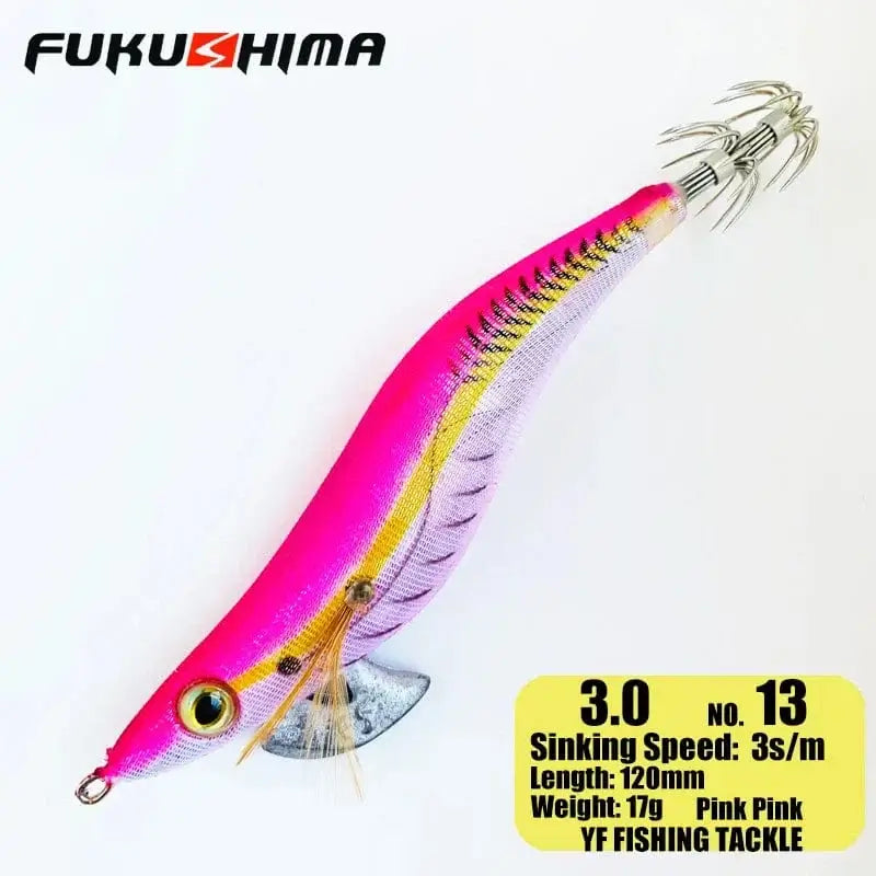 China China 3.0 13PinkPink FUKUSHIMA 2-3.5 SQUID JIGS EGI LURE FISHING WOOD SHRIMP BAIT CUTTLEFISH OCTOPS GLOW TAIL SHARP HOOKS 21GRAM ROCK & BOAT FISHING