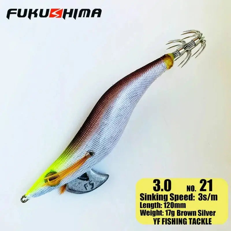 China China 3.0 21BrownSilver FUKUSHIMA 2-3.5 SQUID JIGS EGI LURE FISHING WOOD SHRIMP BAIT CUTTLEFISH OCTOPS GLOW TAIL SHARP HOOKS 21GRAM ROCK & BOAT FISHING