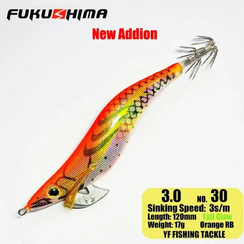 China China 3.0 30OrangeRainbow FUKUSHIMA 2-3.5 SQUID JIGS EGI LURE FISHING WOOD SHRIMP BAIT CUTTLEFISH OCTOPS GLOW TAIL SHARP HOOKS 21GRAM ROCK & BOAT FISHING