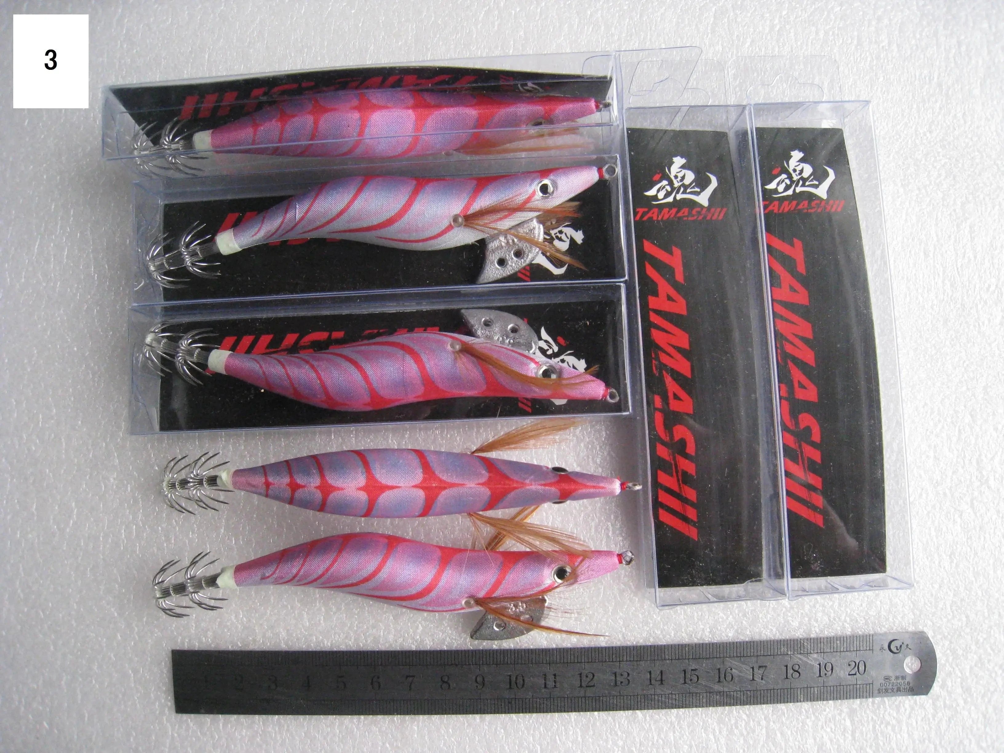 China China 3 / 2.5 20pcs 3.5#   squid jigs  (13.5cm  20g)squid hook fishing lure ,jig bait, wood shrimp.fishingtackle .