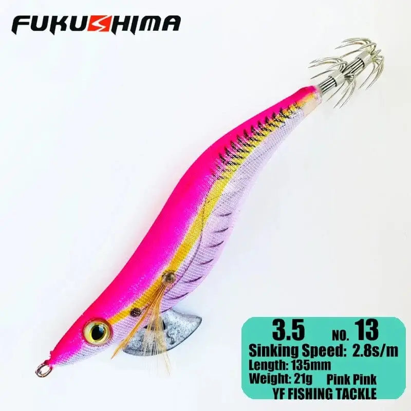 China China 3.5 13PinkPink FUKUSHIMA 2-3.5 SQUID JIGS EGI LURE FISHING WOOD SHRIMP BAIT CUTTLEFISH OCTOPS GLOW TAIL SHARP HOOKS 21GRAM ROCK & BOAT FISHING