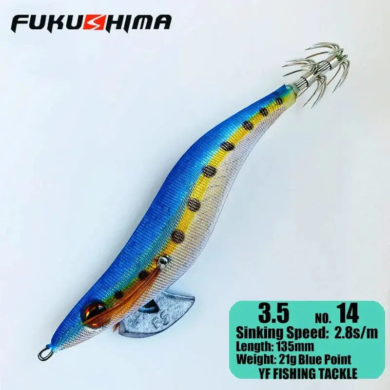China China 3.5 14BluePoint FUKUSHIMA 2-3.5 SQUID JIGS EGI LURE FISHING WOOD SHRIMP BAIT CUTTLEFISH OCTOPS GLOW TAIL SHARP HOOKS 21GRAM ROCK & BOAT FISHING