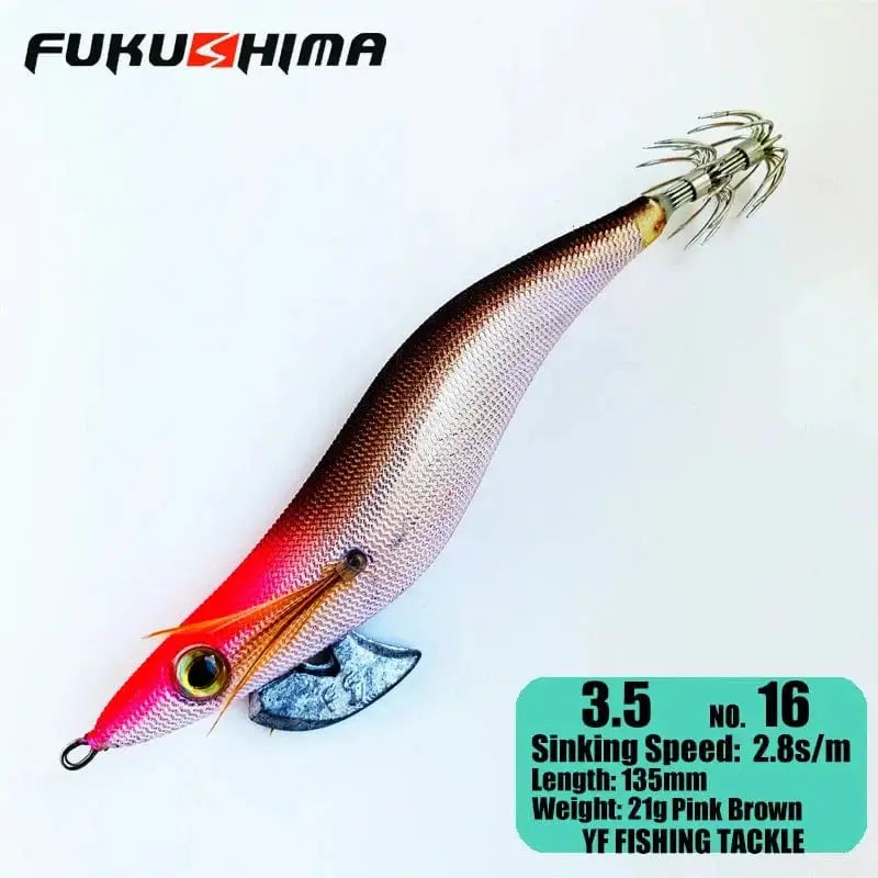 China China 3.5 16PinkBrown FUKUSHIMA 2-3.5 SQUID JIGS EGI LURE FISHING WOOD SHRIMP BAIT CUTTLEFISH OCTOPS GLOW TAIL SHARP HOOKS 21GRAM ROCK & BOAT FISHING