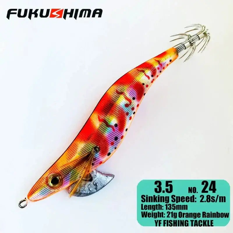 China China 3.5 24OrangeRainbow FUKUSHIMA 2-3.5 SQUID JIGS EGI LURE FISHING WOOD SHRIMP BAIT CUTTLEFISH OCTOPS GLOW TAIL SHARP HOOKS 21GRAM ROCK & BOAT FISHING