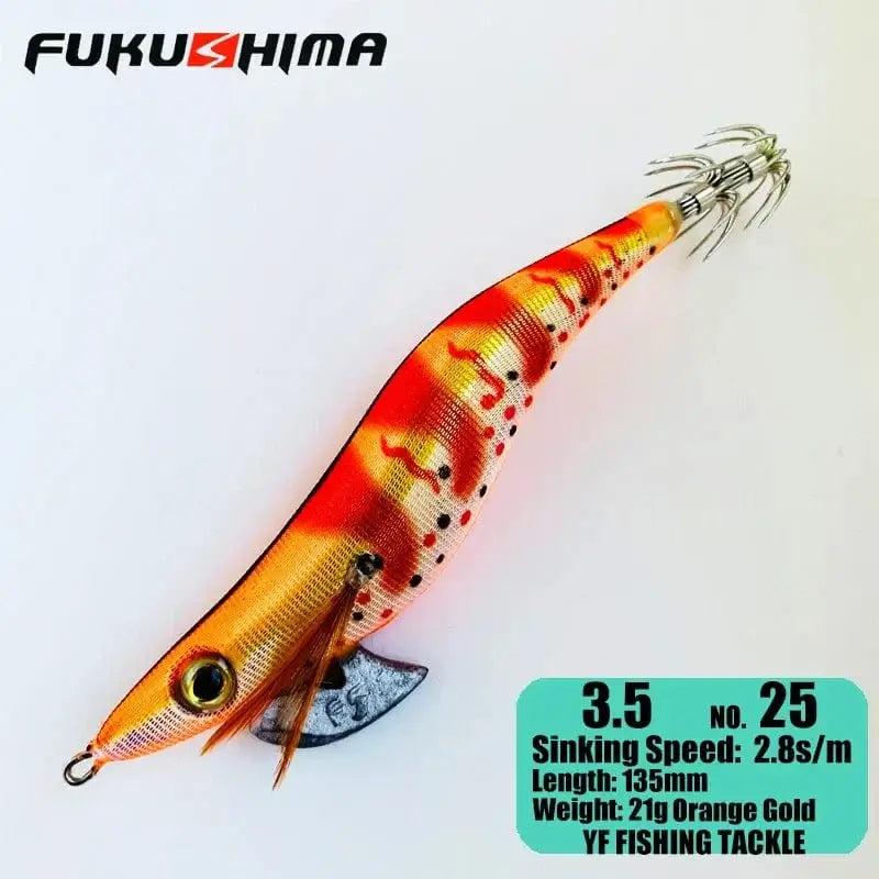 China China 3.5 25OrangeGold FUKUSHIMA 2-3.5 SQUID JIGS EGI LURE FISHING WOOD SHRIMP BAIT CUTTLEFISH OCTOPS GLOW TAIL SHARP HOOKS 21GRAM ROCK & BOAT FISHING