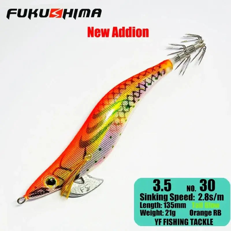 China China 3.5 30OrangeRainbow FUKUSHIMA 2-3.5 SQUID JIGS EGI LURE FISHING WOOD SHRIMP BAIT CUTTLEFISH OCTOPS GLOW TAIL SHARP HOOKS 21GRAM ROCK & BOAT FISHING