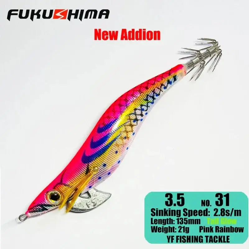 China China 3.5 31PinkRainbow FUKUSHIMA 2-3.5 SQUID JIGS EGI LURE FISHING WOOD SHRIMP BAIT CUTTLEFISH OCTOPS GLOW TAIL SHARP HOOKS 21GRAM ROCK & BOAT FISHING