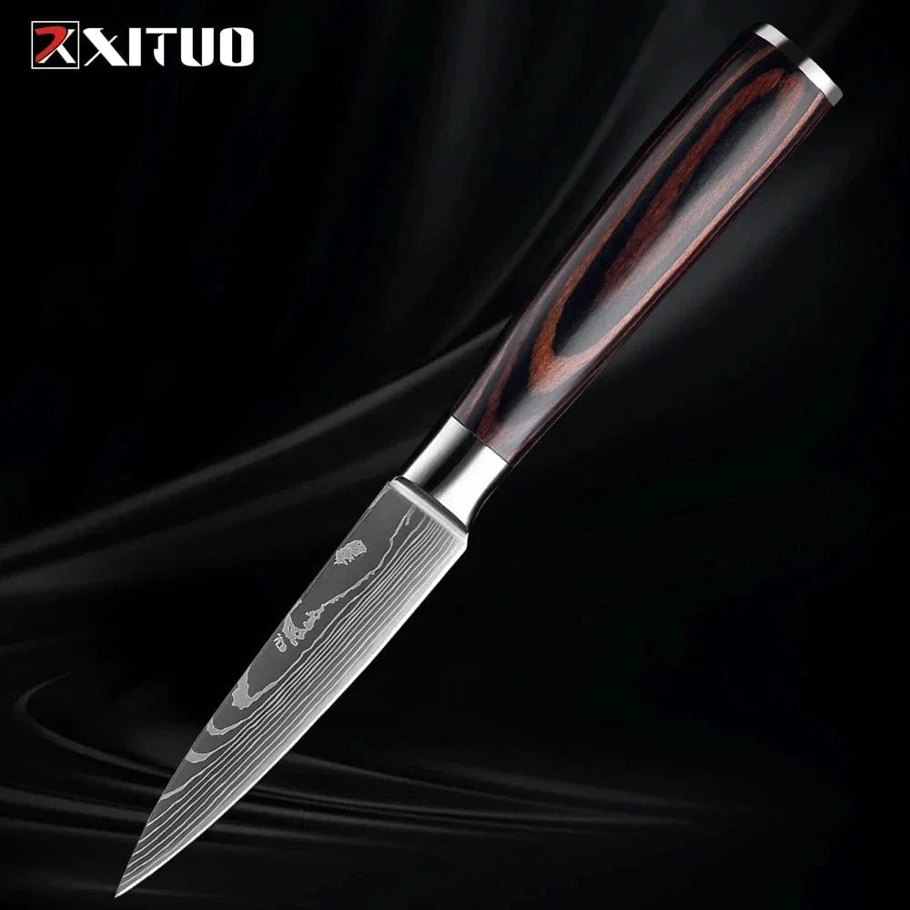China China 3.5 Inch Fruit Knife Professional Kitchen Knife Set 1-9PCS, Sharp Chef Knife Santoku Knife Fruit knife 7Cr17Mov Stainless Steel Ergonomic Wood Handle