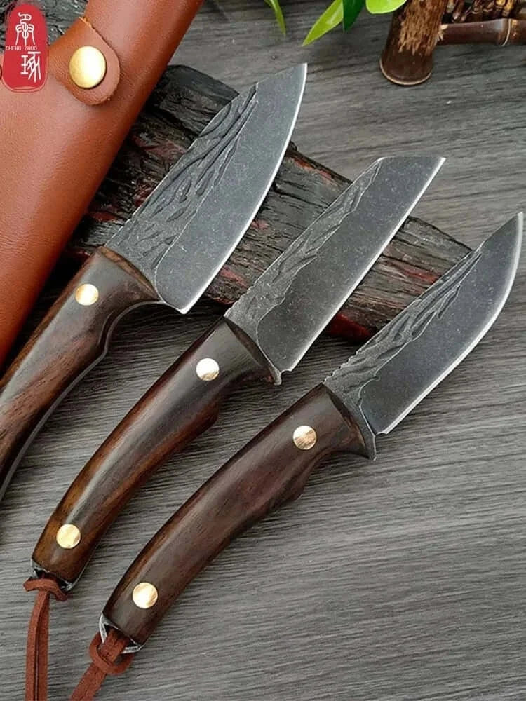 China China 3.5inch Kitchen Knife Full Tang Thickened Knife High Carbon Steel  Forged Butcher Knives Meat Cleaver Boning Knife Wooden Handle