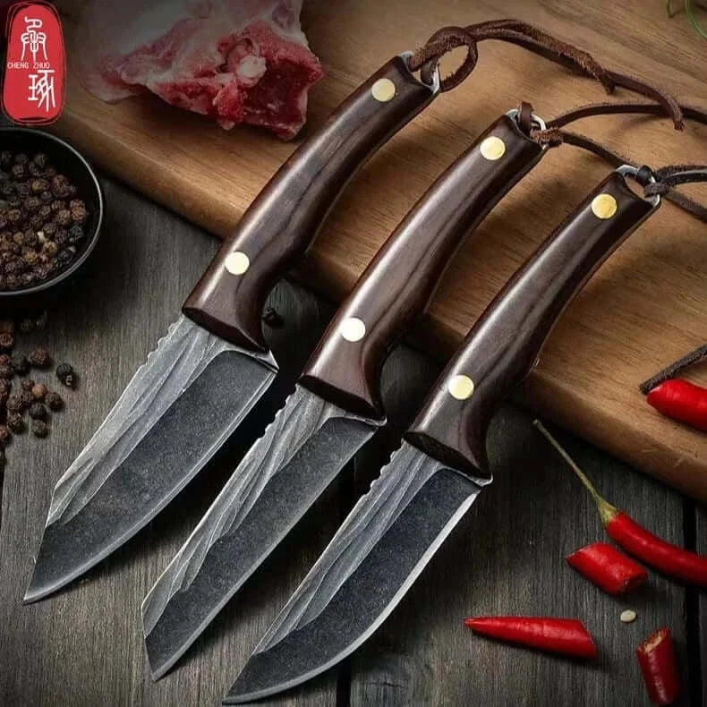 China China 3.5inch Kitchen Knife Full Tang Thickened Knife High Carbon Steel  Forged Butcher Knives Meat Cleaver Boning Knife Wooden Handle