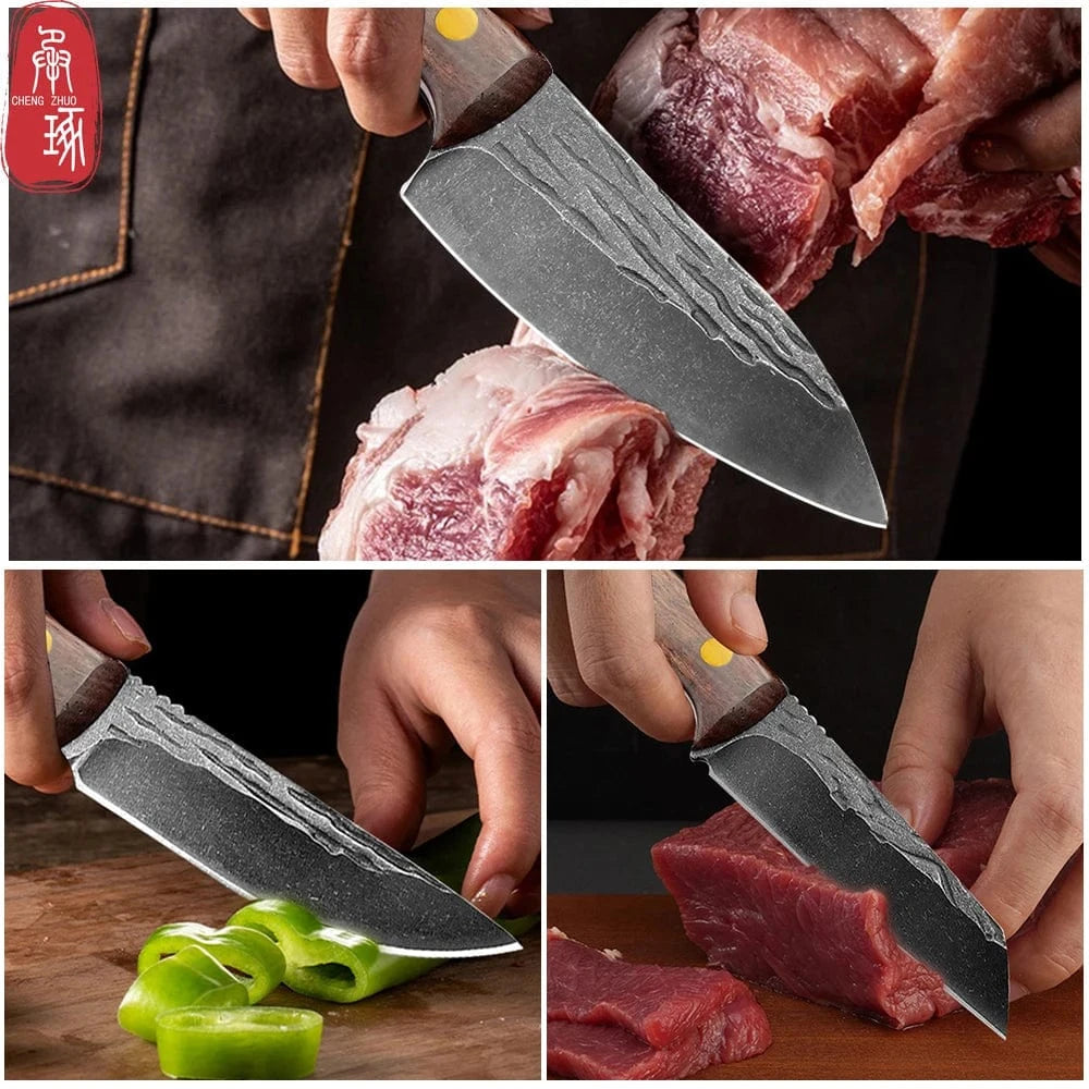 China China 3.5inch Kitchen Knife Full Tang Thickened Knife High Carbon Steel  Forged Butcher Knives Meat Cleaver Boning Knife Wooden Handle