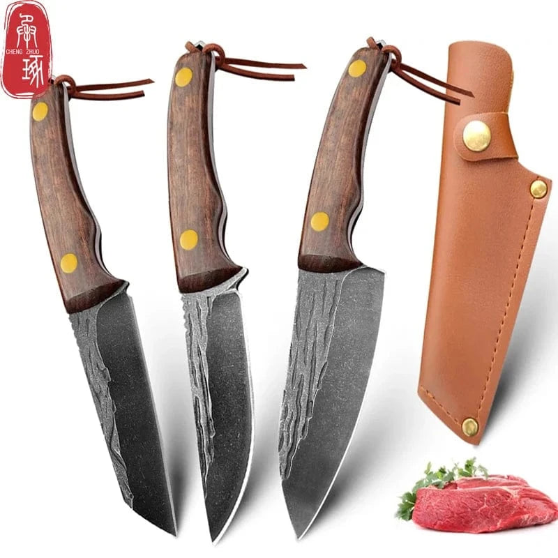 China China 3.5inch Kitchen Knife Full Tang Thickened Knife High Carbon Steel  Forged Butcher Knives Meat Cleaver Boning Knife Wooden Handle