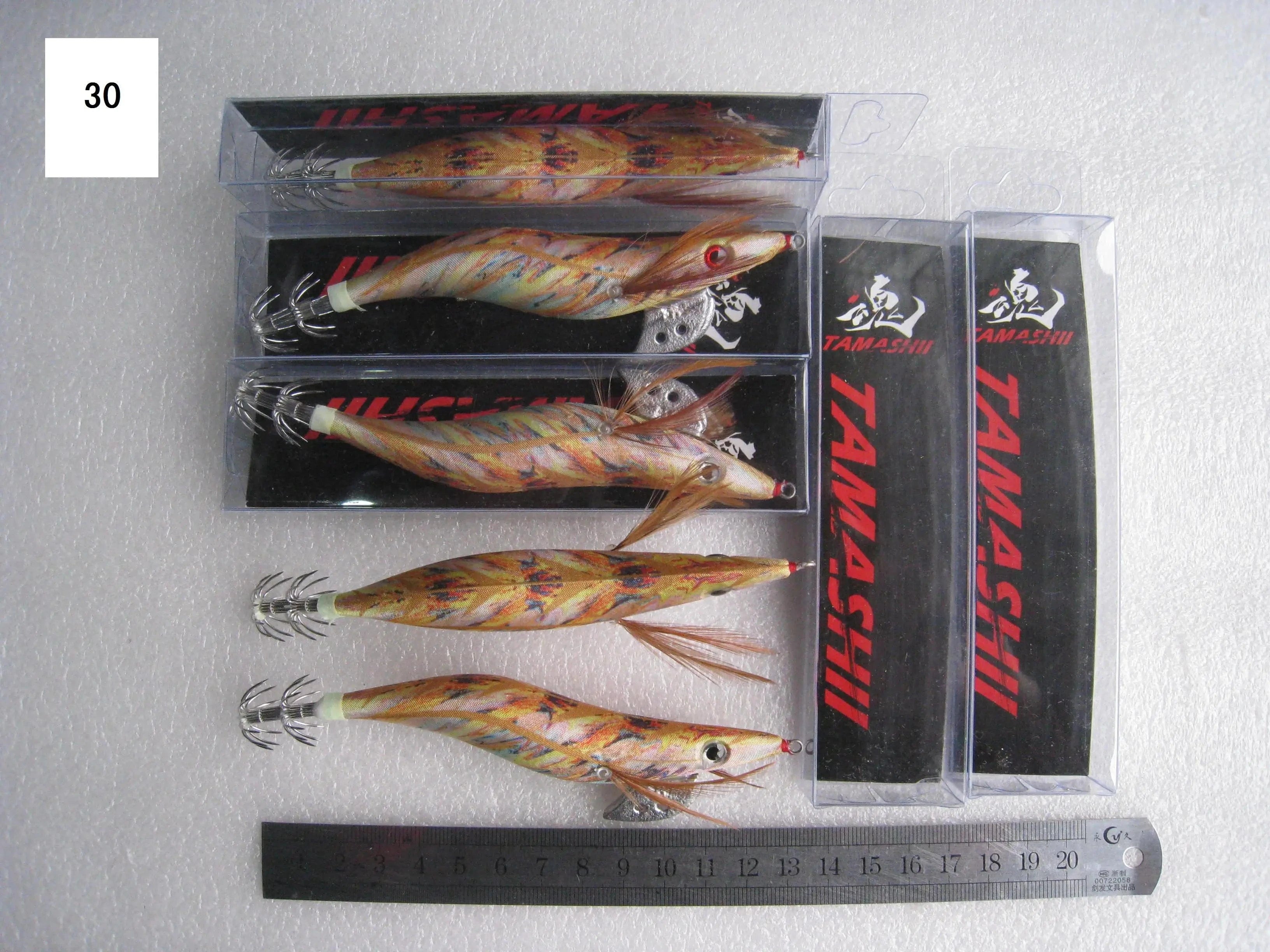 China China 30 / 2.5 20pcs 3.5#   squid jigs  (13.5cm  20g)squid hook fishing lure ,jig bait, wood shrimp.fishingtackle .