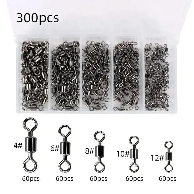 China China 300Pcs 200-500Pcs Fishing Swivels Kit Ball Bearing Rolling Swivel Fishing Tackle Saltwater Freshwater Fishing Line Connectors for Carp