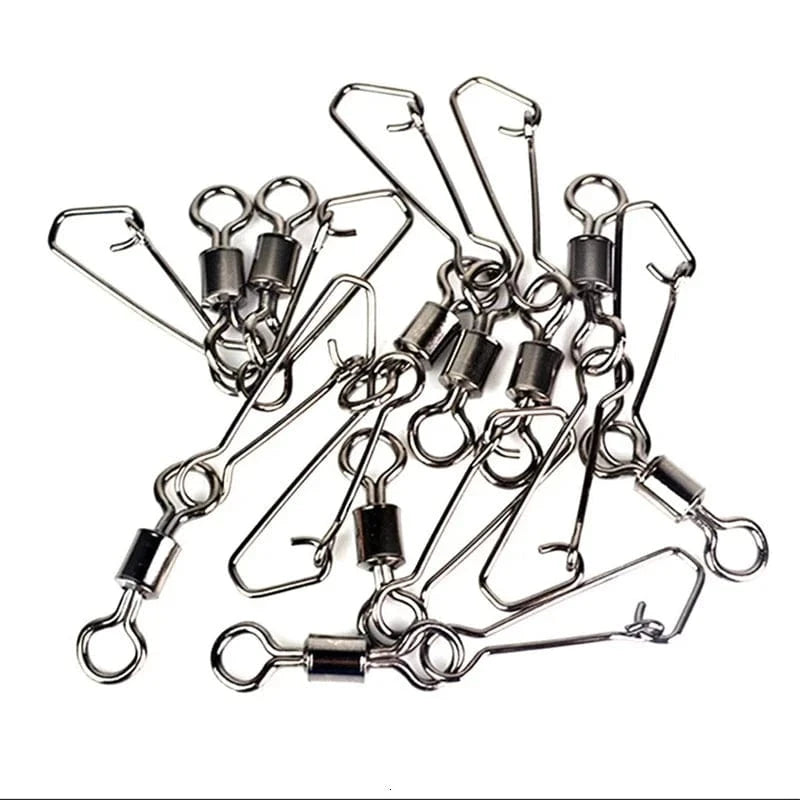 China China 30PCS 2# 4# 6# 8#10# 12#14#  Stainless Steel Fishing Connector Barrel Swivels Rolling Swivel Nice Snap Pin Fishing Accessories