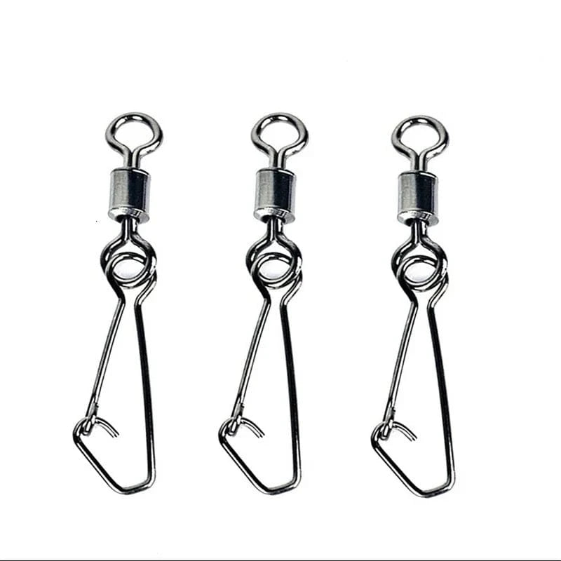 China China 30PCS 2# 4# 6# 8#10# 12#14#  Stainless Steel Fishing Connector Barrel Swivels Rolling Swivel Nice Snap Pin Fishing Accessories