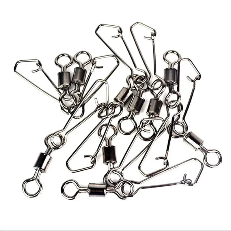 China China 30PCS 2# 4# 6# 8#10# 12#14#  Stainless Steel Fishing Connector Barrel Swivels Rolling Swivel Nice Snap Pin Fishing Accessories