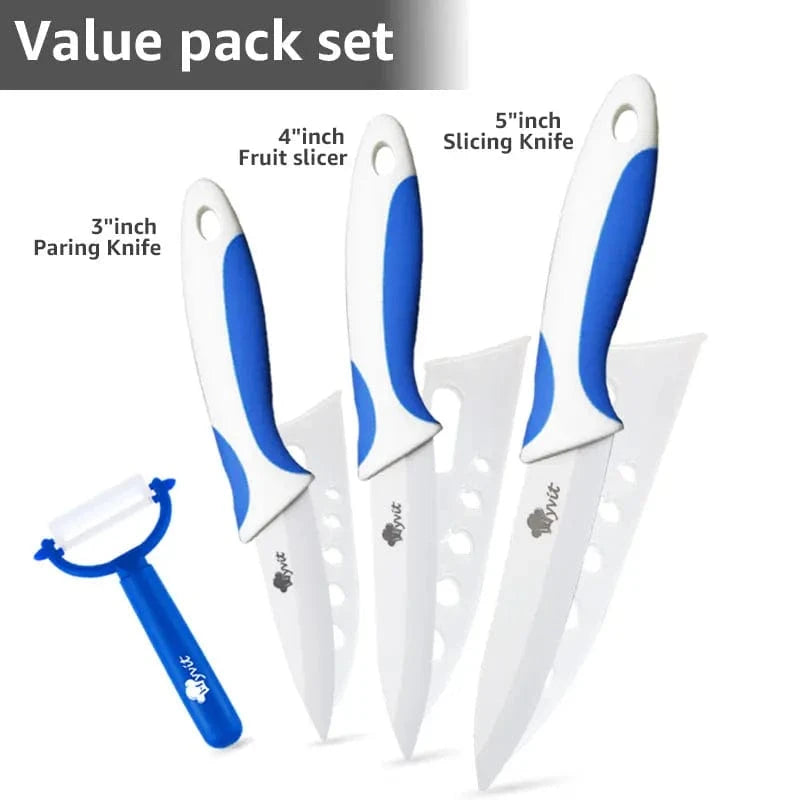 China China 345 Blue White / CHINA Kitchen Knives Ceramic Knife Set 3 4 5 6 inch Chef Knife Stand Holder Utility with Peeler Fruit Vegetable White Blade Anti-slip