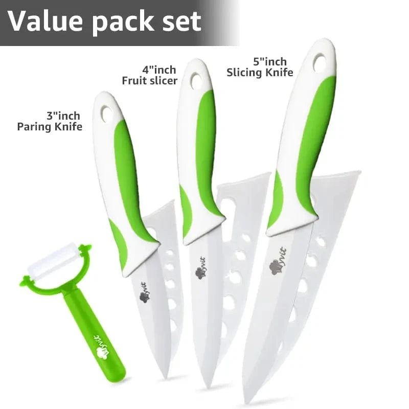China China 345 Green White / CHINA Kitchen Knives Ceramic Knife Set 3 4 5 6 inch Chef Knife Stand Holder Utility with Peeler Fruit Vegetable White Blade Anti-slip