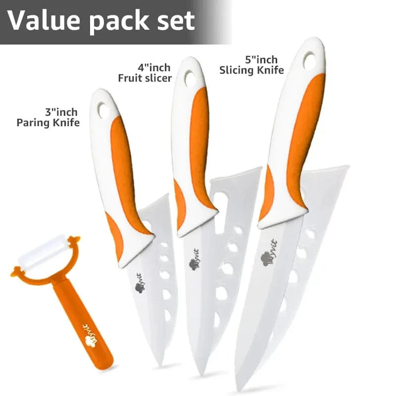 China China 345 Orange White / CHINA Kitchen Knives Ceramic Knife Set 3 4 5 6 inch Chef Knife Stand Holder Utility with Peeler Fruit Vegetable White Blade Anti-slip