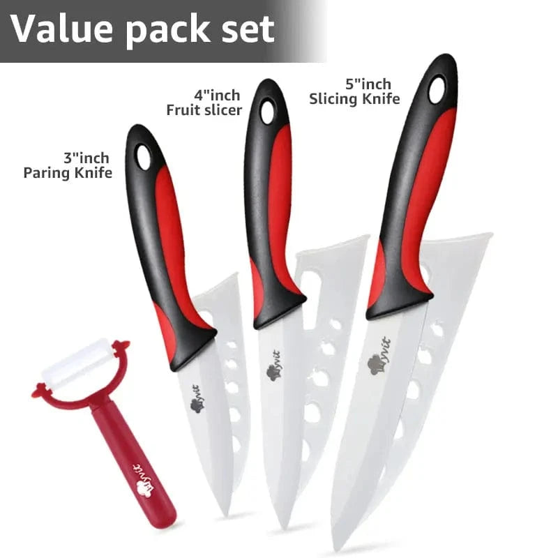China China 345 RED Black / CHINA Kitchen Knives Ceramic Knife Set 3 4 5 6 inch Chef Knife Stand Holder Utility with Peeler Fruit Vegetable White Blade Anti-slip