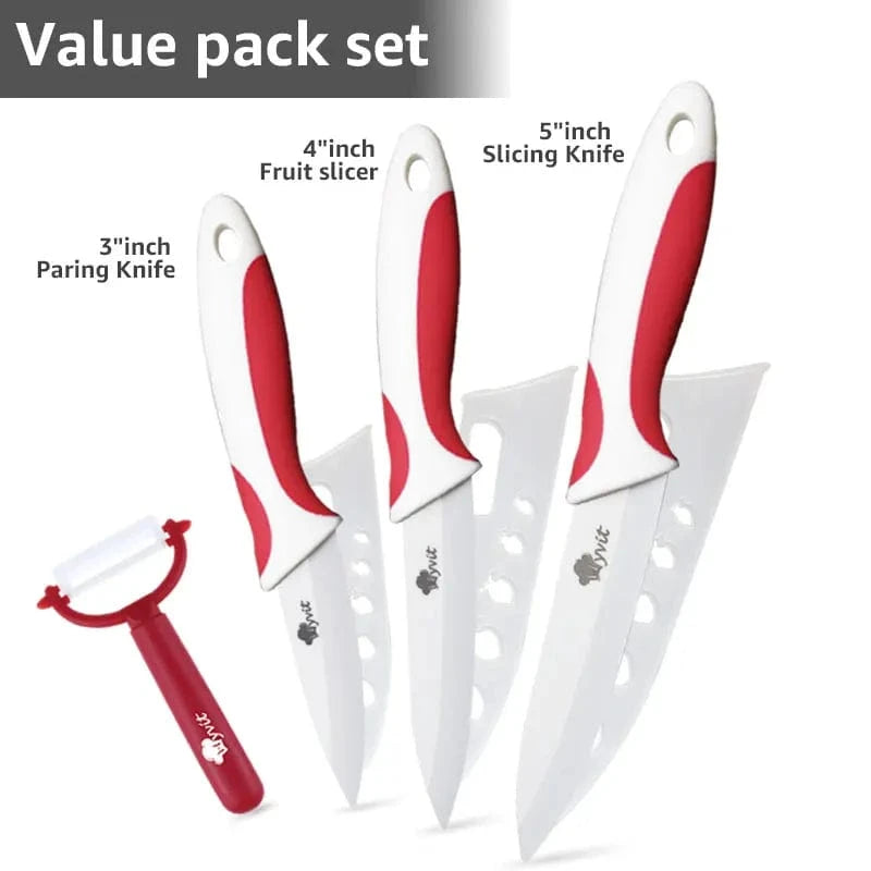 China China 345 RED White / CHINA Kitchen Knives Ceramic Knife Set 3 4 5 6 inch Chef Knife Stand Holder Utility with Peeler Fruit Vegetable White Blade Anti-slip