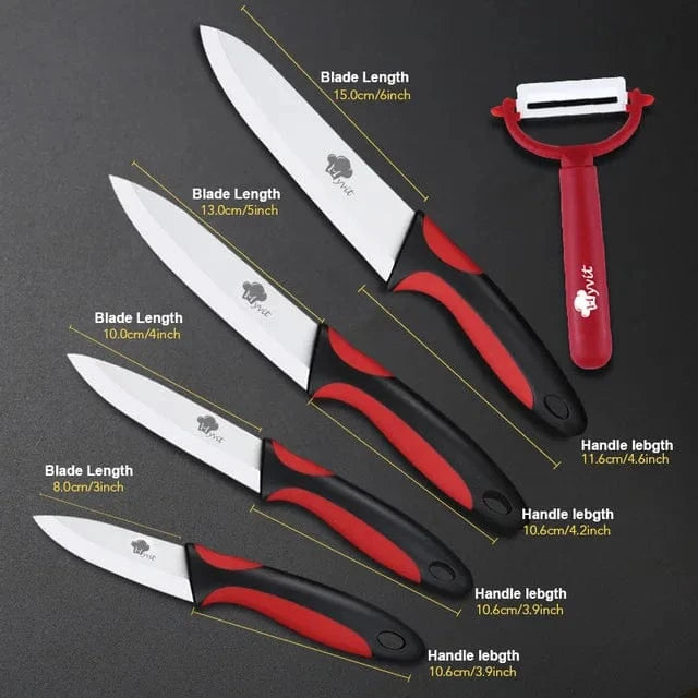 China China 3456 RED Black / CHINA Kitchen Knives Ceramic Knife Set 3 4 5 6 inch Chef Knife Stand Holder Utility with Peeler Fruit Vegetable White Blade Anti-slip