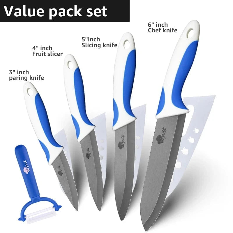 China China 3456in Blue White / CHINA Kitchen Knives Ceramic Knife Set 3 4 5 6 inch Chef Knife Stand Holder Utility with Peeler Fruit Vegetable White Blade Anti-slip