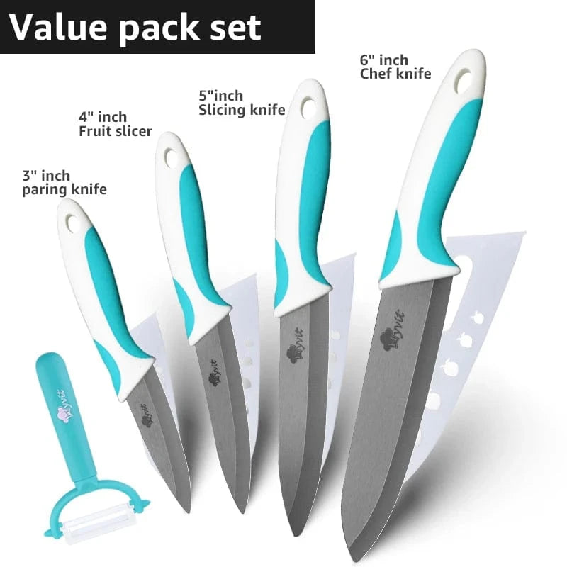 China China 3456in Light Green / CHINA Kitchen Knives Ceramic Knife Set 3 4 5 6 inch Chef Knife Stand Holder Utility with Peeler Fruit Vegetable White Blade Anti-slip