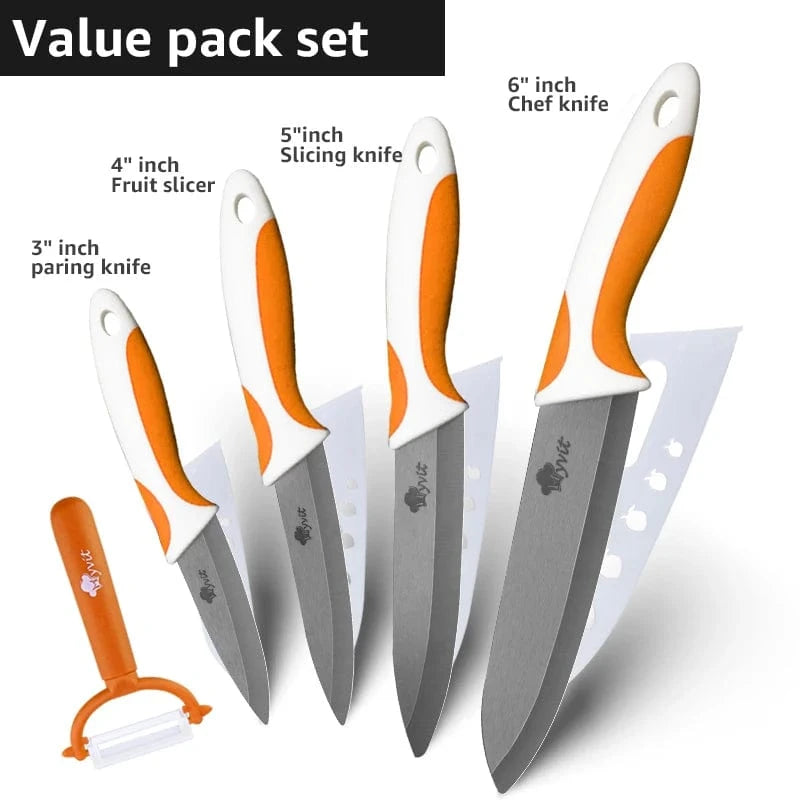 China China 3456in Orange White / CHINA Kitchen Knives Ceramic Knife Set 3 4 5 6 inch Chef Knife Stand Holder Utility with Peeler Fruit Vegetable White Blade Anti-slip