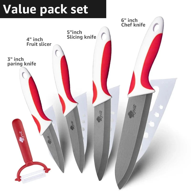 China China 3456in RED White / CHINA Kitchen Knives Ceramic Knife Set 3 4 5 6 inch Chef Knife Stand Holder Utility with Peeler Fruit Vegetable White Blade Anti-slip