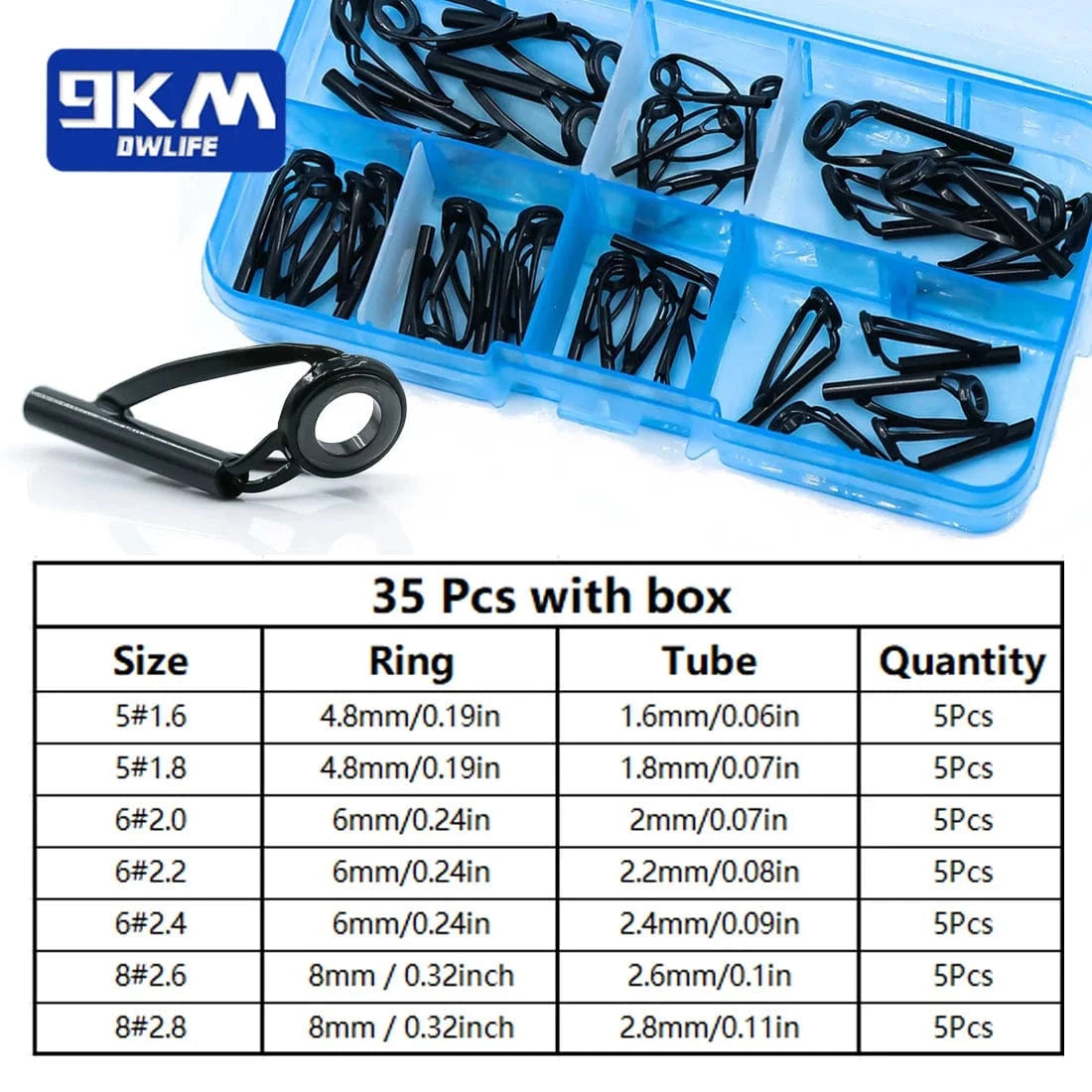 China China 35Pcs with Box Fishing Rod Guide Tip Repair Kit Stainless Steel Spinning Rod Replacement Kit Wear Resistant Ceramic Ring Saltwater Freshwater