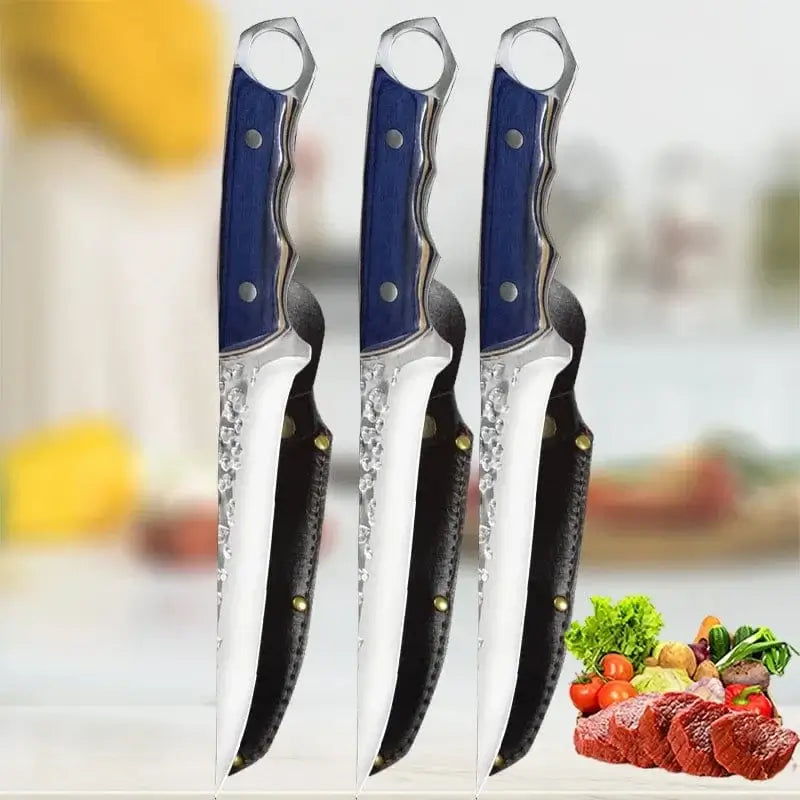 China China 3PCS Stainless Steel Kitchen Chef Boning Knifes Handmade Fishing Knife Meat Cleaver Butcher Knife with knife Cover Kitchen Supplies