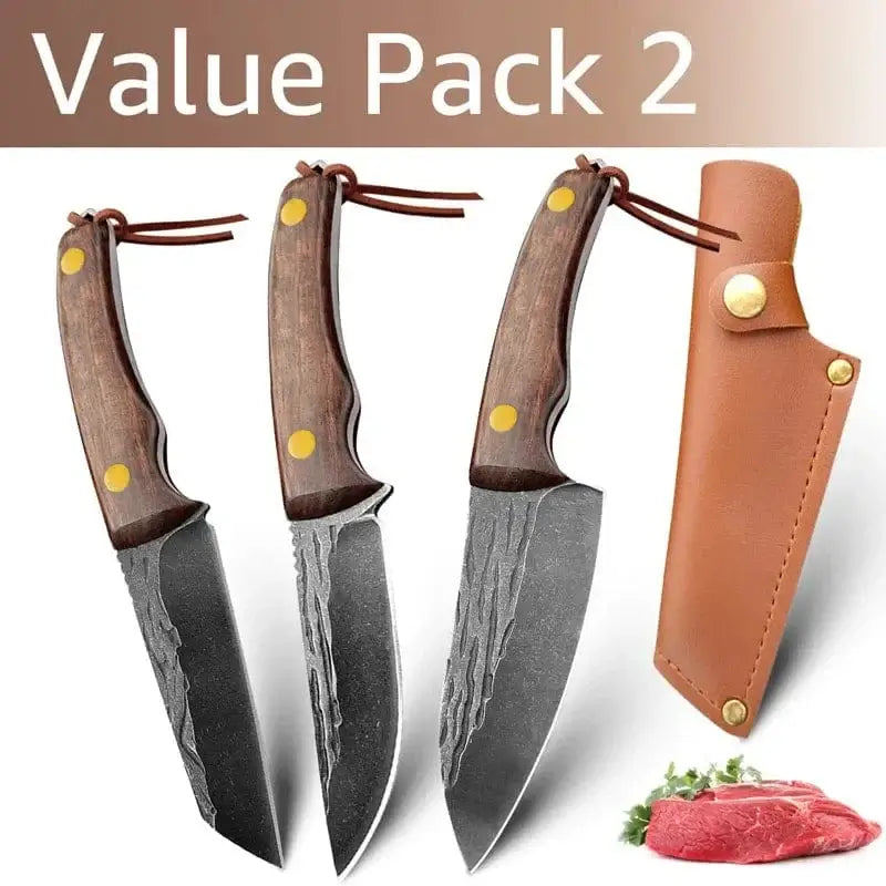China China 3pcs with sheath / 3.5 inch 3.5inch Kitchen Knife Full Tang Thickened Knife High Carbon Steel  Forged Butcher Knives Meat Cleaver Boning Knife Wooden Handle