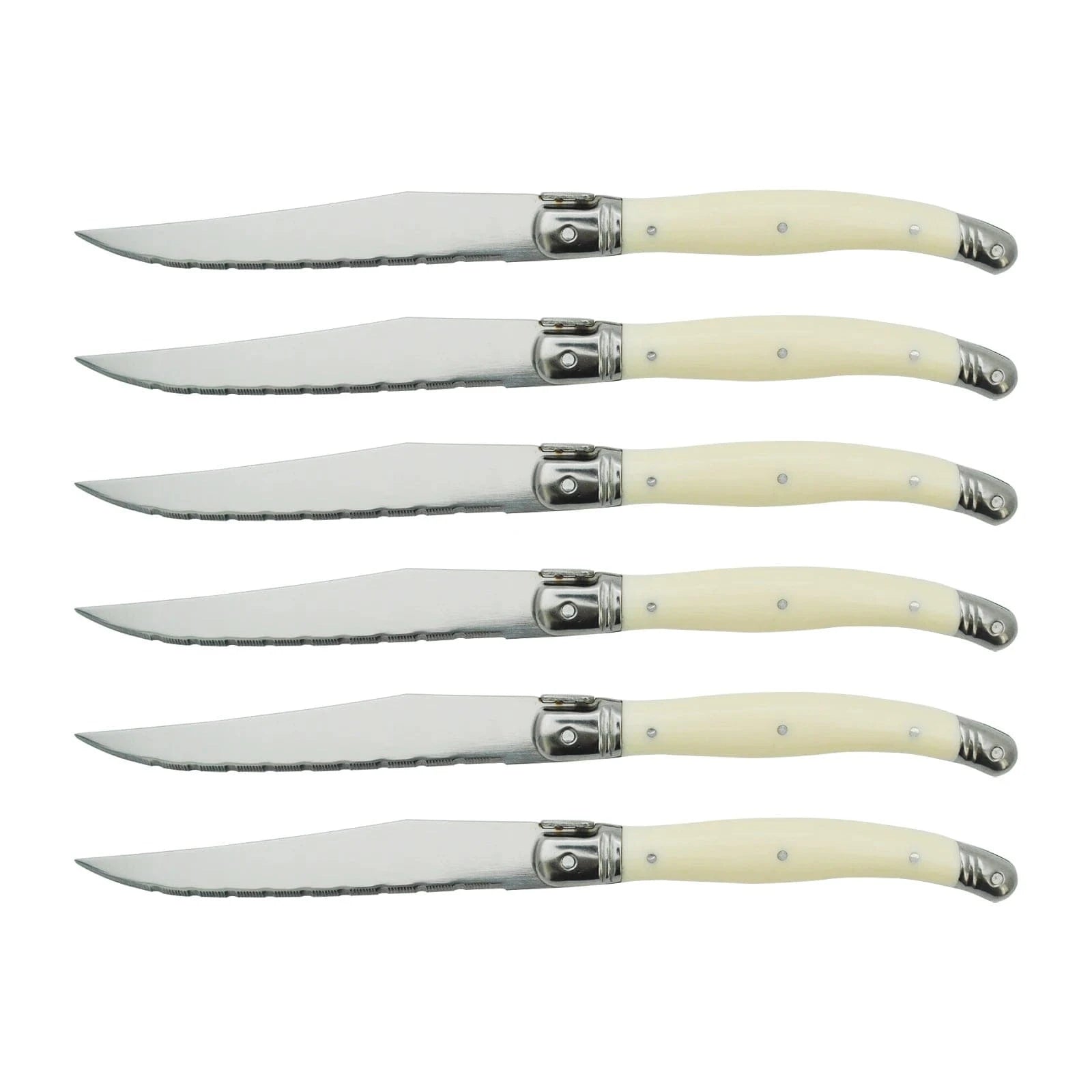 China China 4/6/10/12pcs Laguiole Steak Knife set Pear White Plastic Handle Table Knives 9in 23.5cm Dinner Knifes Household Cutlery Flatware