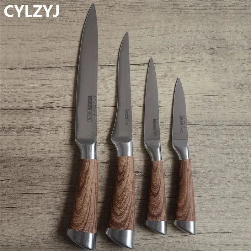China China 4 Pcs Kitchen Knives Set chef knives sets Stainless Steel Kitchen Knives Scissors Sharpener Chef Slicer Paring Bread Utility Knife