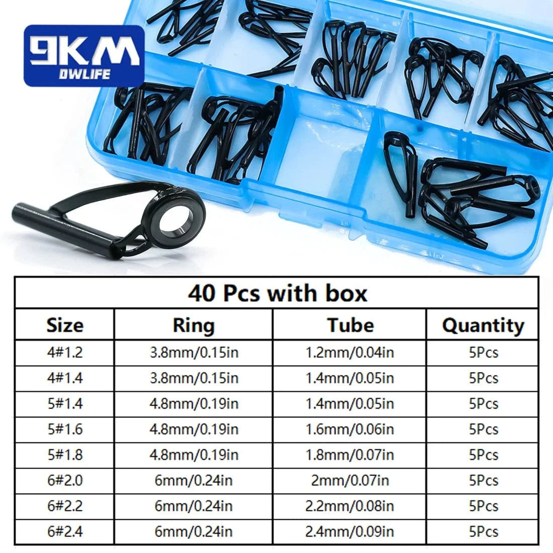 China China 40Pcs with Box Fishing Rod Guide Tip Repair Kit Stainless Steel Spinning Rod Replacement Kit Wear Resistant Ceramic Ring Saltwater Freshwater